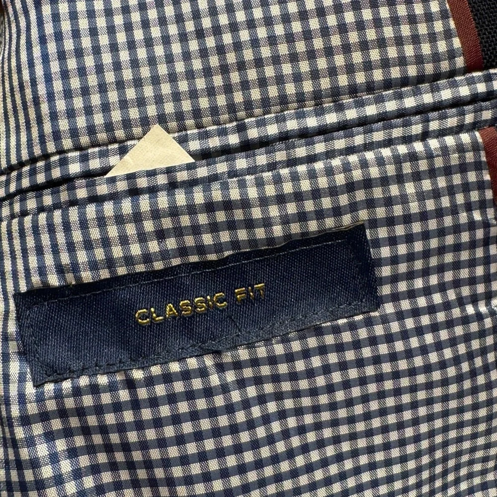 Stafford 48R Navy‎ Blue Gold Buttons Blazer Jacket Sport Suit Coat Wool Gingham